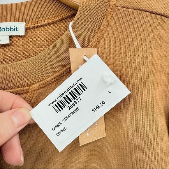 Roller Rabbit Cassia Sweatshirt with Ruffle Puff Sleeve in Coffee Size L NWT - Picture 12 of 12